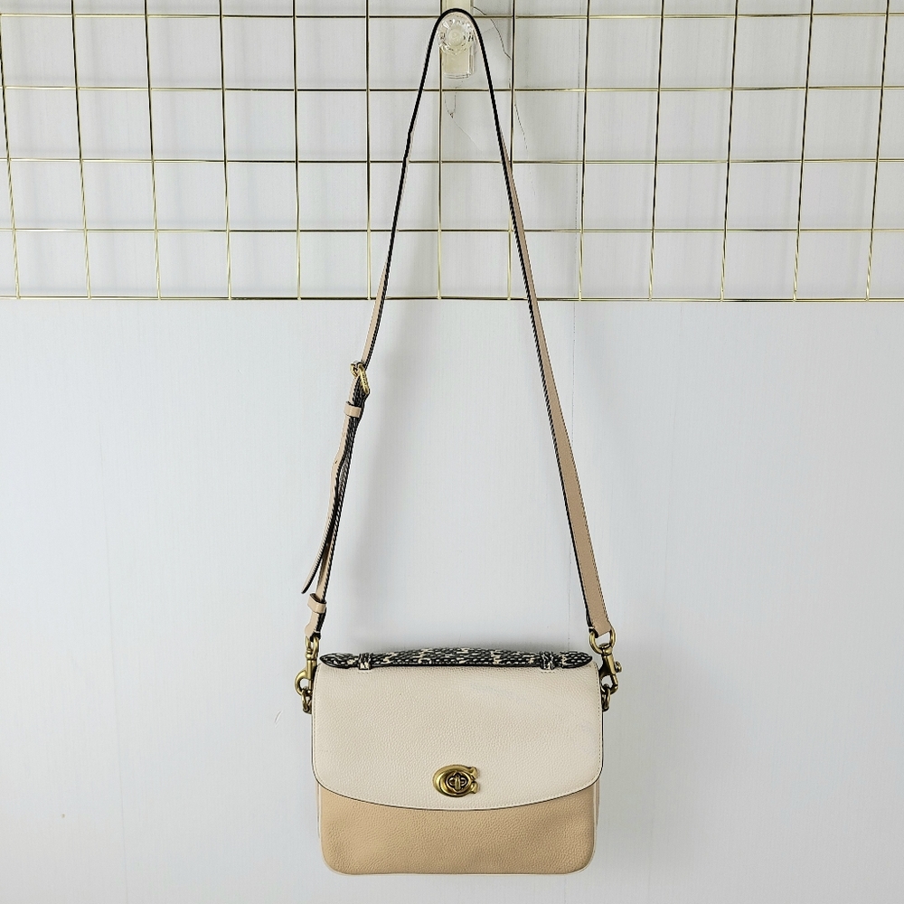 Coach Cassie Colorblock Tan Snakeskin Top  Handle Crossbody Bag - Picture 3 of 16